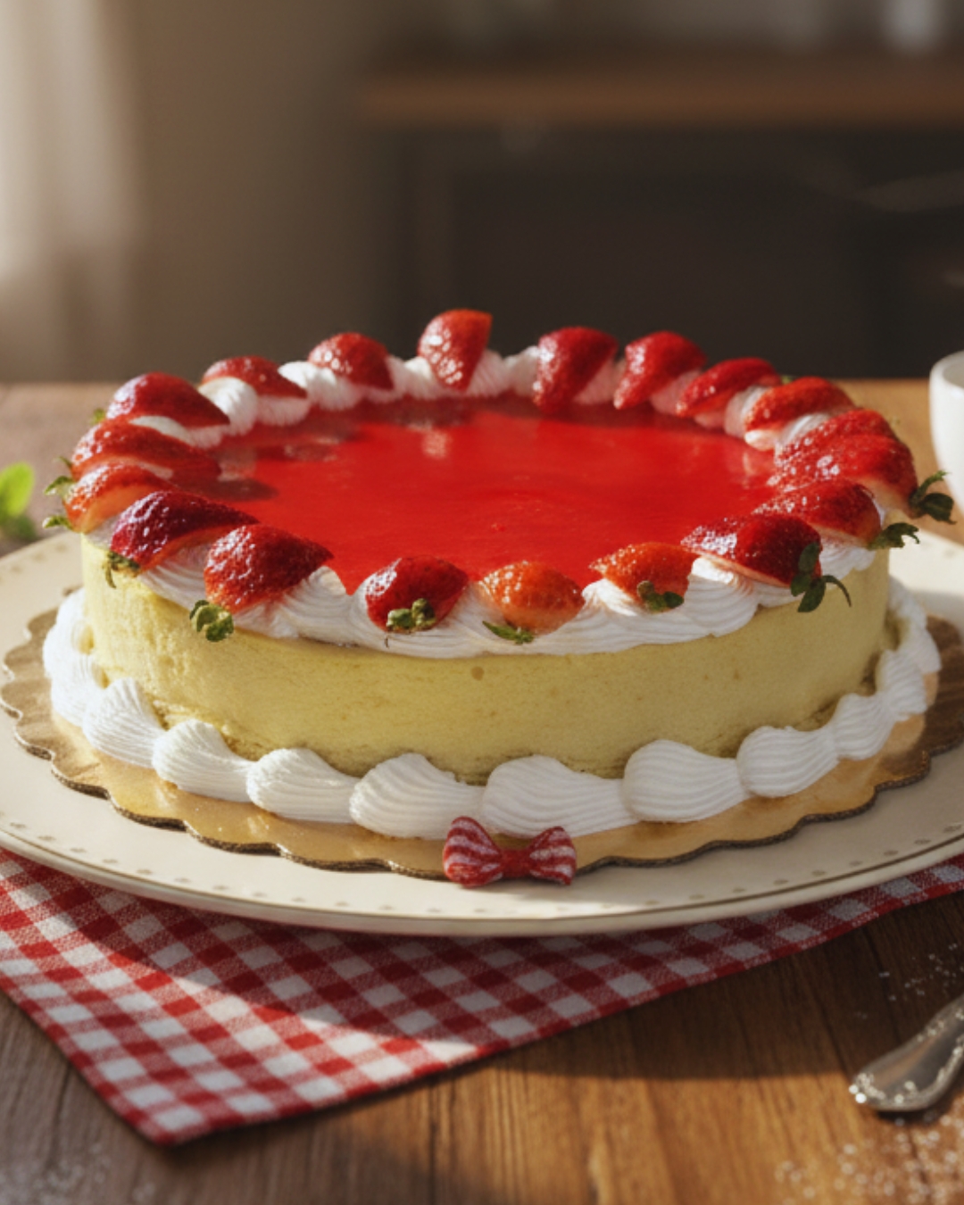 Cheesecake con glaze y fresas al borde 10prs